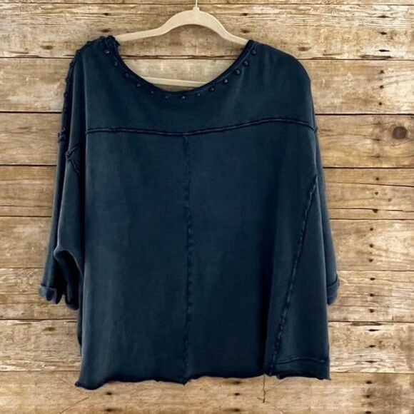 FREE PEOPLE DILLON STUDDED RELAXED JERESY TEE WOMEN'S SIZE MEDIUM - Picture 3 of 3